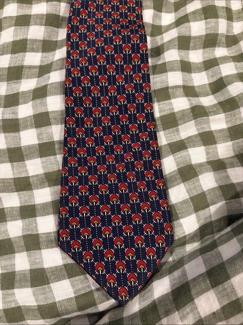 Men's Navy Blue Patterned Silk Tie - Red Accent Neiman-Marcus